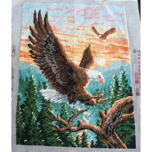 Vintage Completed Dimensions Landing Eagle Needlepoint Repurpose